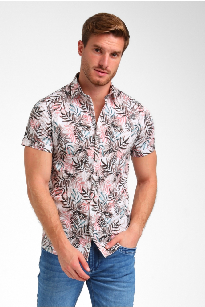 FLORAL POPLIN OVERHEMD 335935 SAND